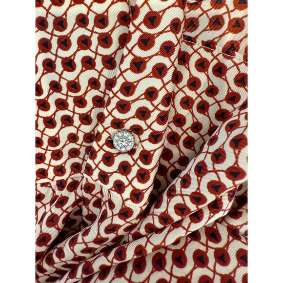 Zara Woman Geometric Print Red cream Tie-Neck Blouse - Size S - Picture 5 of 5